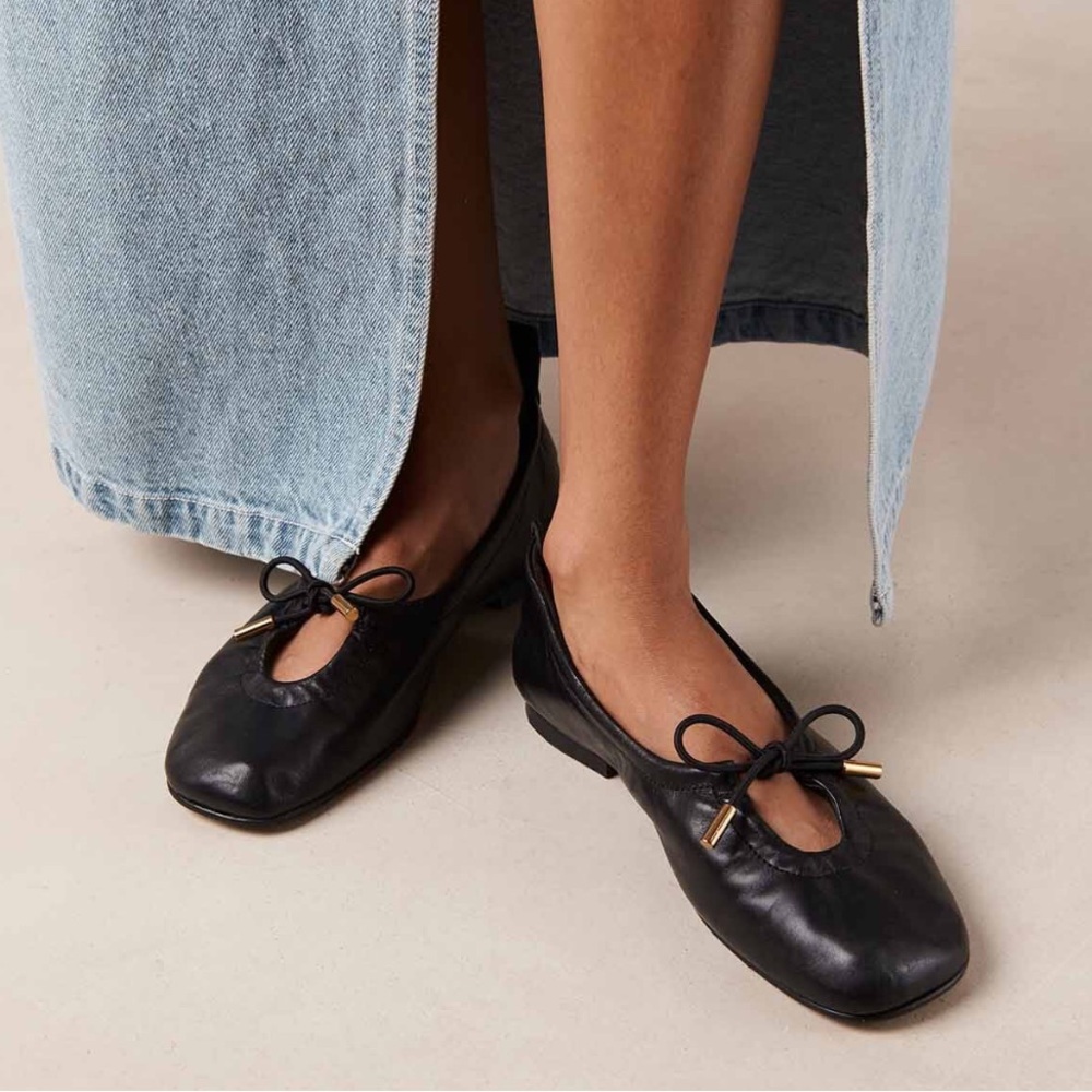 ALOHAS Black Leather Loafers with Bow Accent